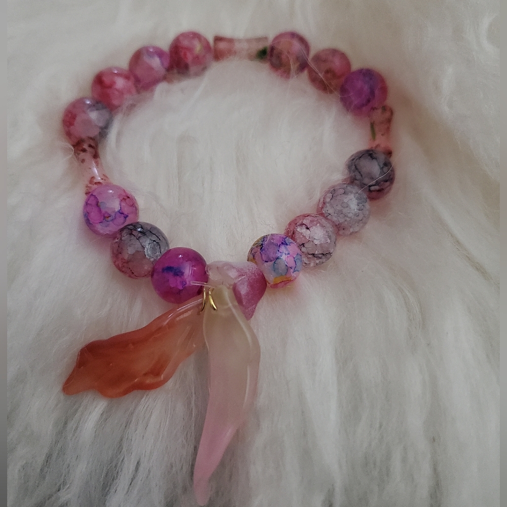 Gorgeous glass and ceramic bead Bracelet handmade, Petal charms 🌸
